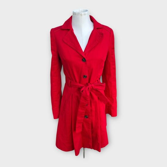 Elevenses Pansy Red Corset Back Lace Up Pleated Belted Trench Coat Women's sz 12 - Picture 2 of 15